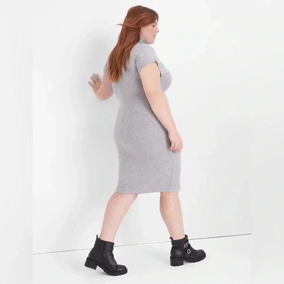 Lane Bryant Grey Cutout-Turtleneck Sheath Midi Dress Ribbed Plus Size 14 16 XXL - Picture 3 of 8